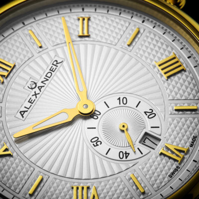 Sunburst and Clous de Paris guilloche adorn Regalia's dial. 